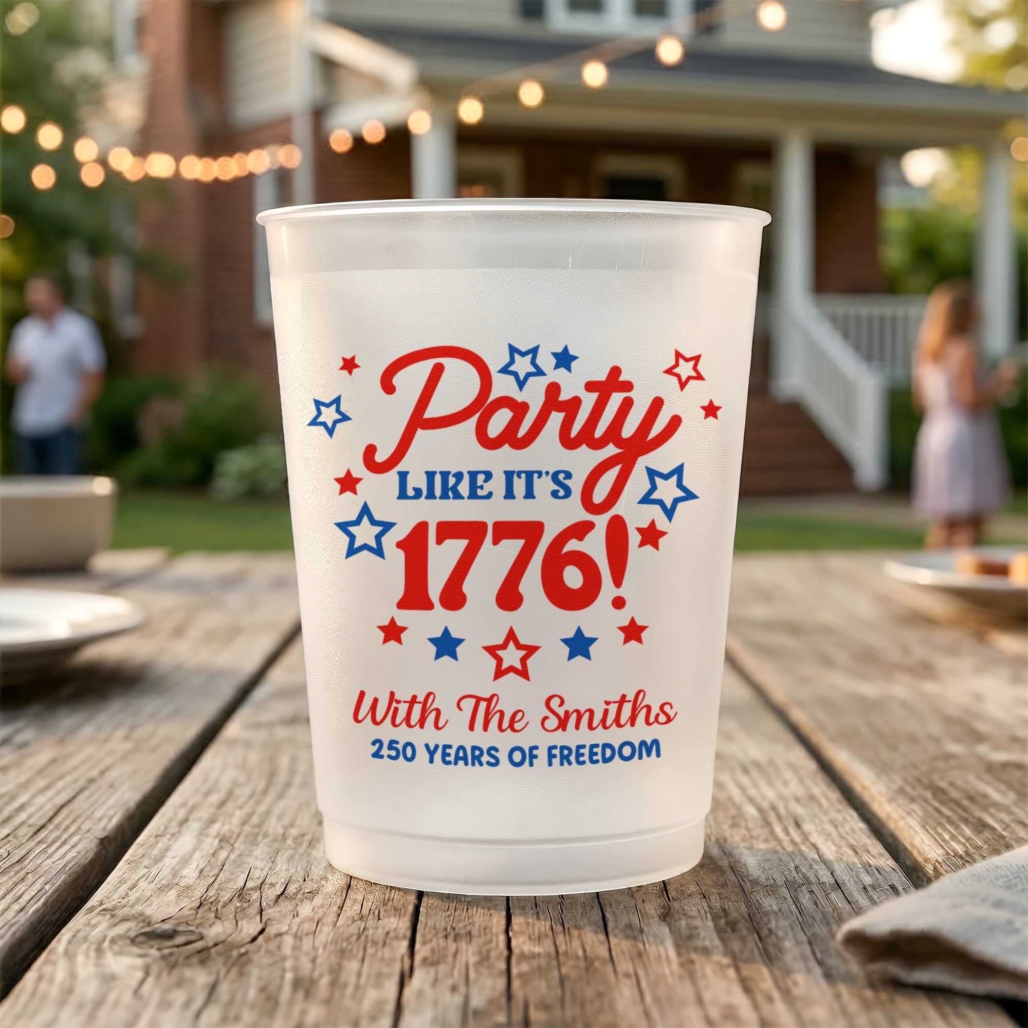Personalized Frosted Cups with Patriotic Design for Independence Day Family Celebration