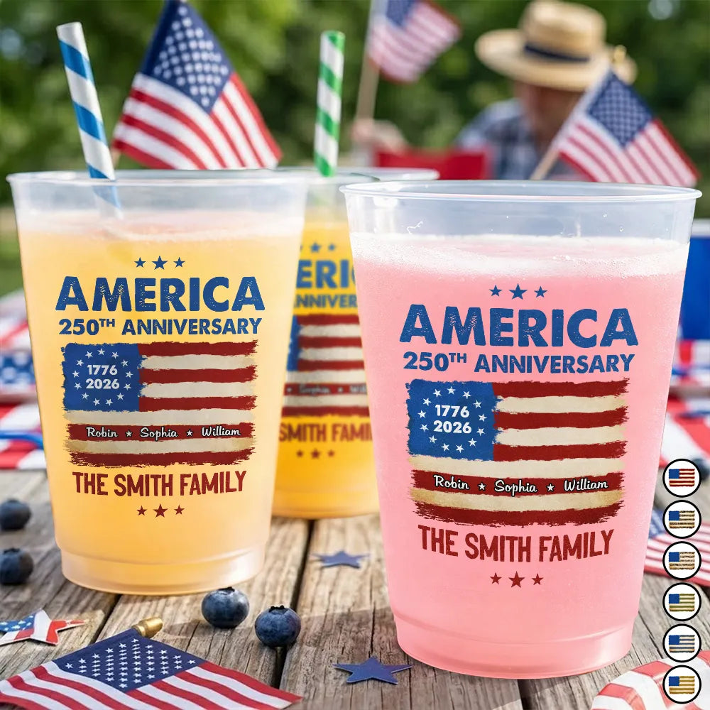 Personalized Frosted Cups for America's 250th Anniversary Family Names Gift