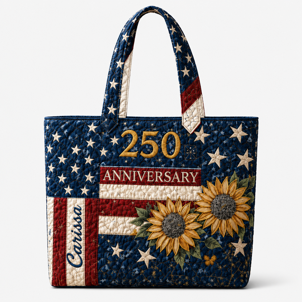 Personalized Patriotic Sunflower Quilted Tote Bag Gift for Her