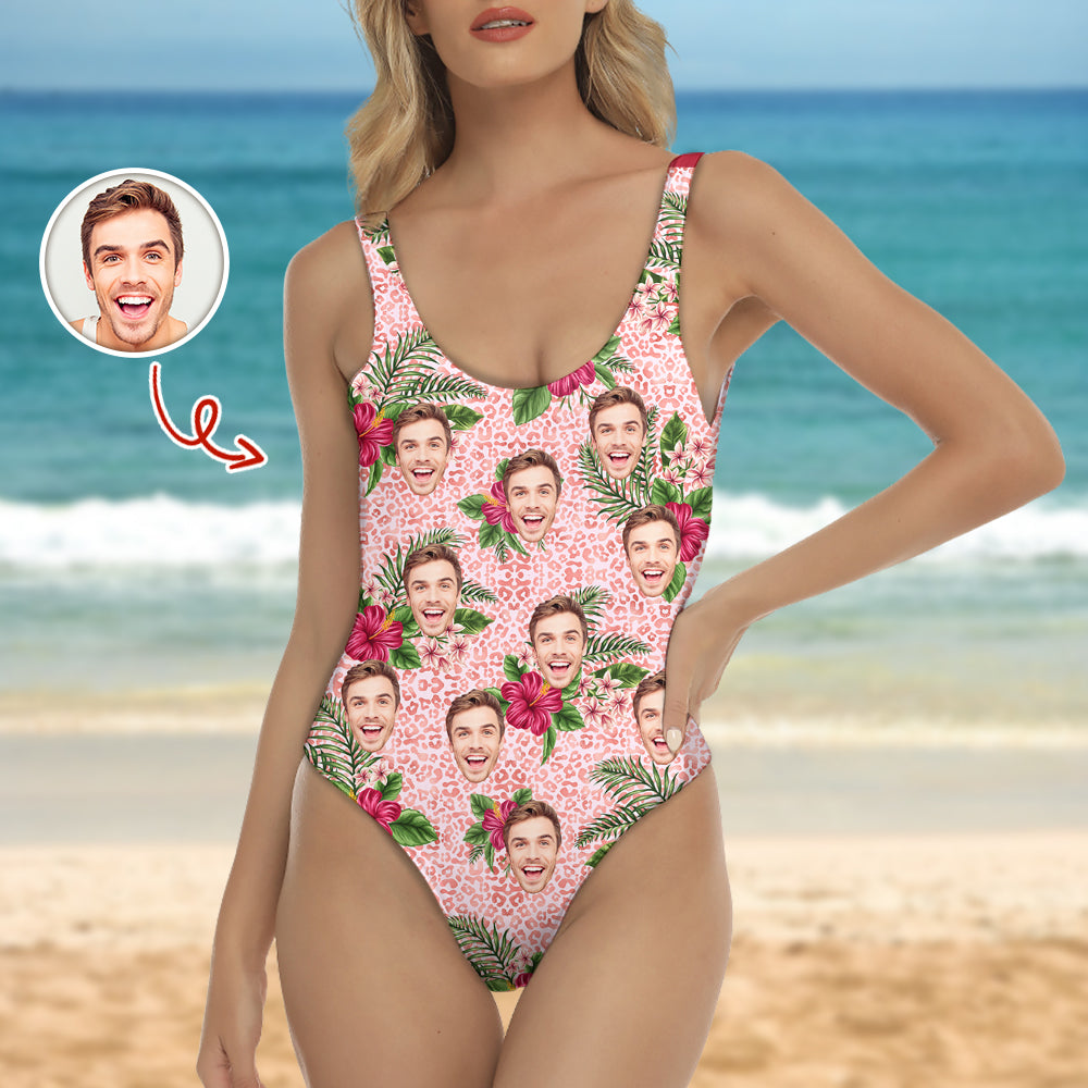 Personalized Photo Leopard Swimsuit Custom Image Gift for Her HN590 - Swimsuit GradoCreations