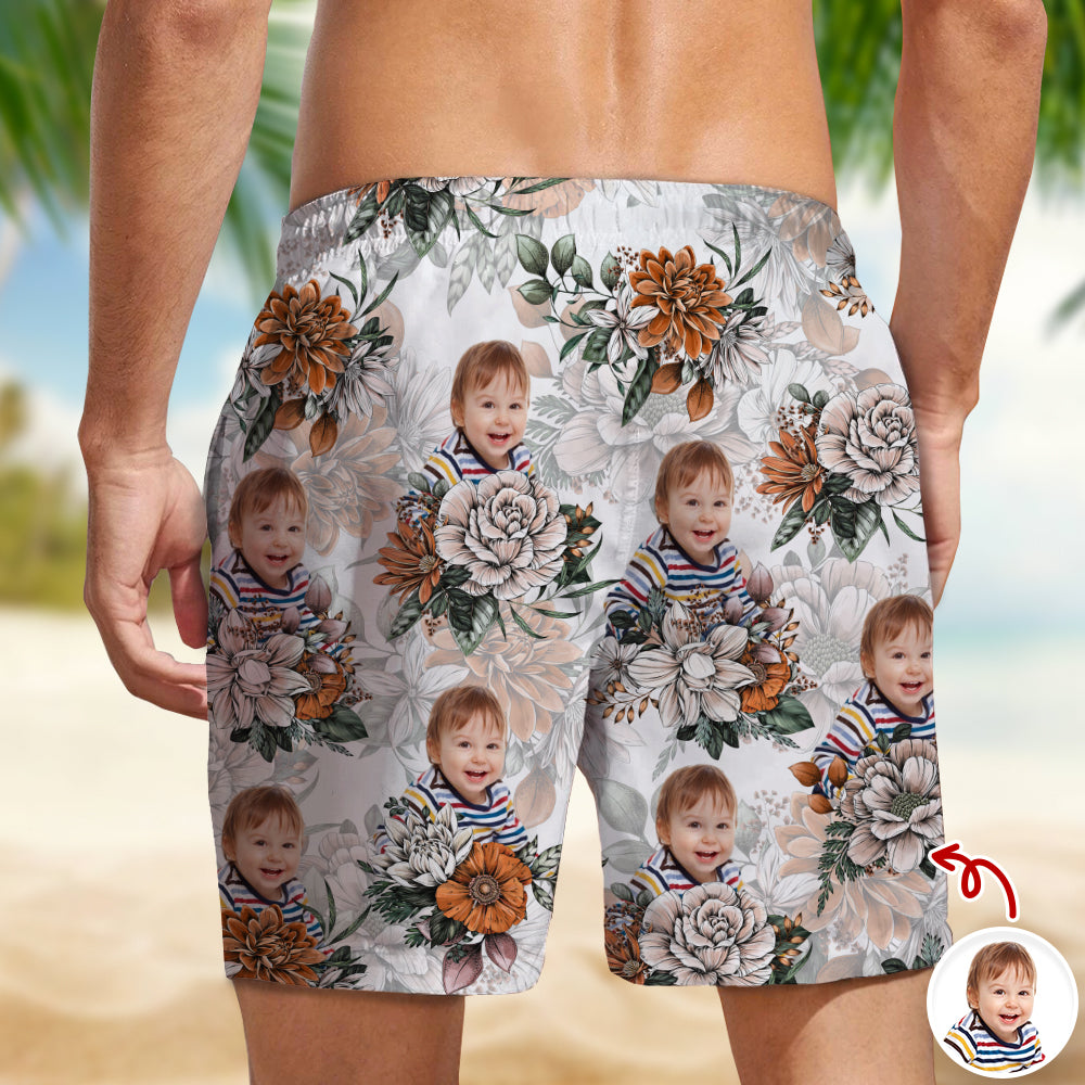 Personalized Floral Aloha Pattern Beach Shorts Custom Photo Gift HN590 - Beach-Shorts GradoCreations