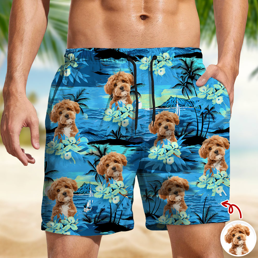 Personalized Dog Photo Tropical Beach Shorts Custom Gift for Dog Dad/Dog Mom HN590 - Beach-Shorts GradoCreations