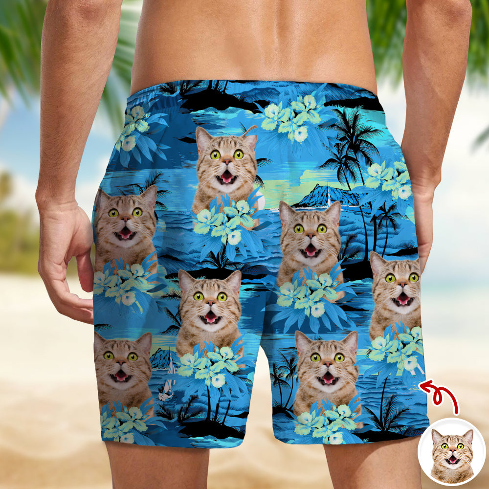Personalized Cat Photo Beach Shorts Tropical Summer Gift HN590 - Beach-Shorts GradoCreations