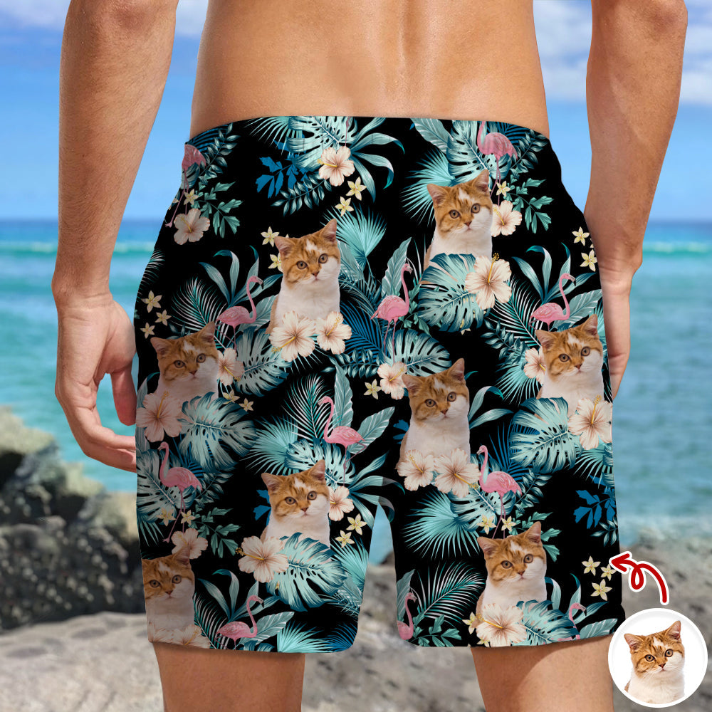 Personalized Cat Photo Aloha Beach Shorts Gift for Cat Lover HN590 - Beach-Shorts GradoCreations