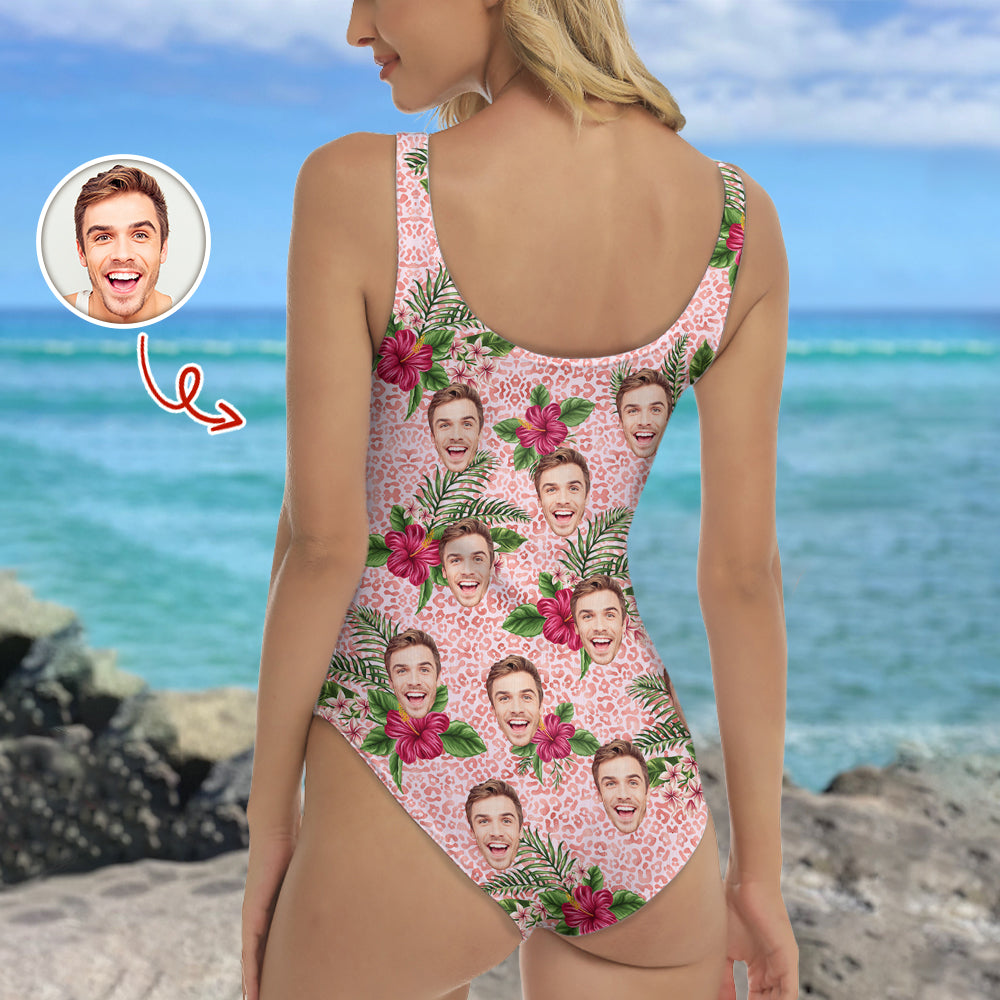 Personalized Photo Leopard Swimsuit Custom Image Gift for Her HN590 - Swimsuit GradoCreations