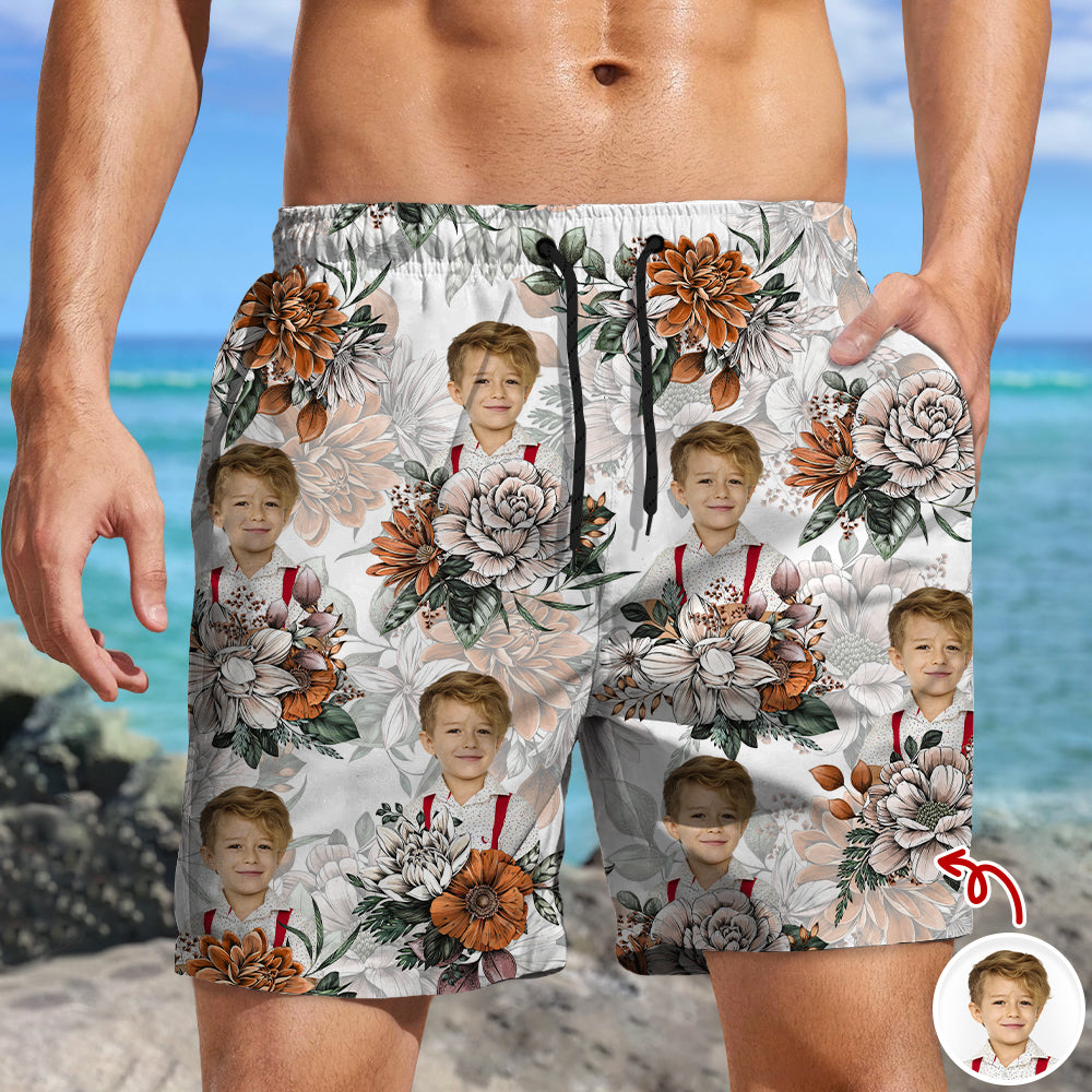 Personalized Floral Aloha Pattern Beach Shorts Custom Photo Gift HN590 - Beach-Shorts GradoCreations