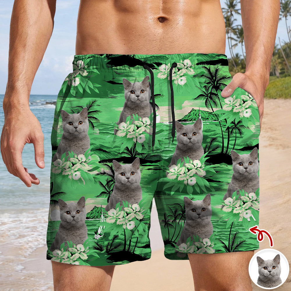 Personalized Cat Photo Beach Shorts Tropical Summer Gift HN590 - Beach-Shorts GradoCreations