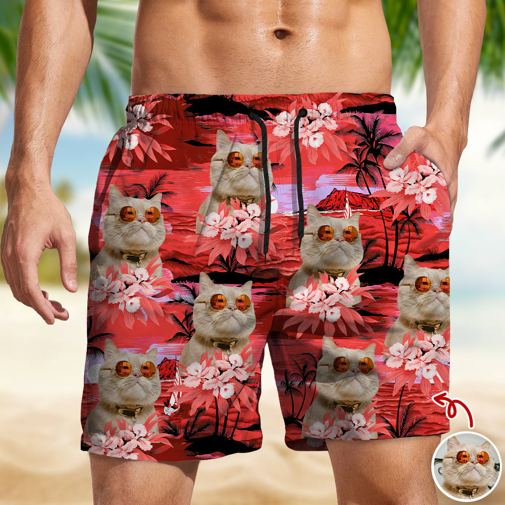 Personalized Cat Photo Beach Shorts Tropical Summer Gift HN590 - Beach-Shorts GradoCreations