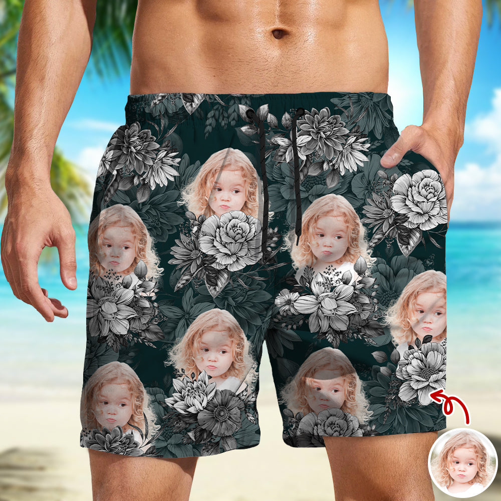 Personalized Floral Aloha Pattern Beach Shorts Custom Photo Gift HN590 - Beach-Shorts GradoCreations