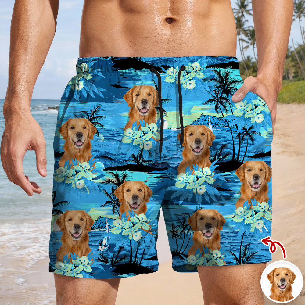 Personalized Dog Photo Tropical Beach Shorts Custom Gift for Dog Dad/Dog Mom HN590 - Beach-Shorts GradoCreations