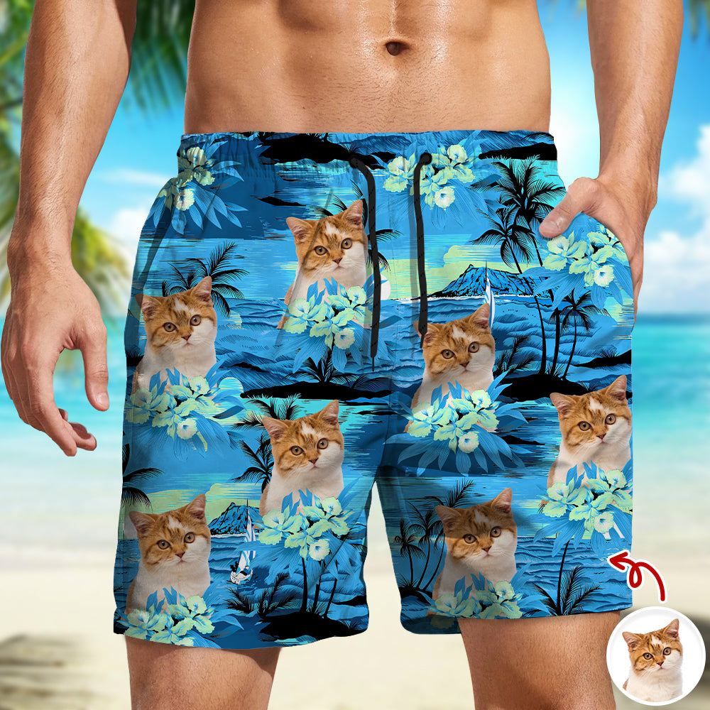 Personalized Cat Photo Beach Shorts Tropical Summer Gift HN590 - Beach-Shorts GradoCreations