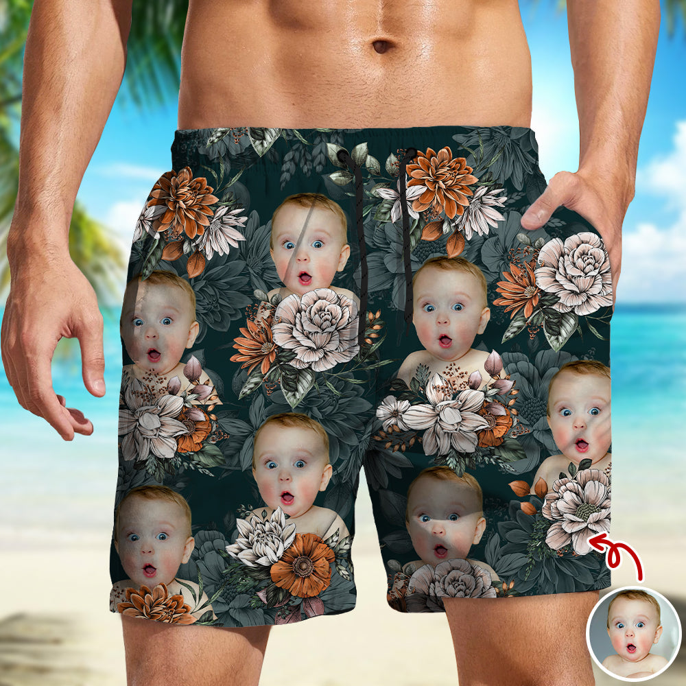 Personalized Floral Aloha Pattern Beach Shorts Custom Photo Gift HN590 - Beach-Shorts GradoCreations