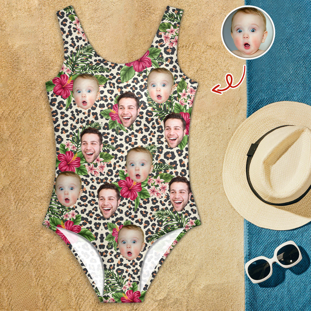 Personalized Photo Leopard Swimsuit Custom Image Gift for Her HN590 - Swimsuit GradoCreations