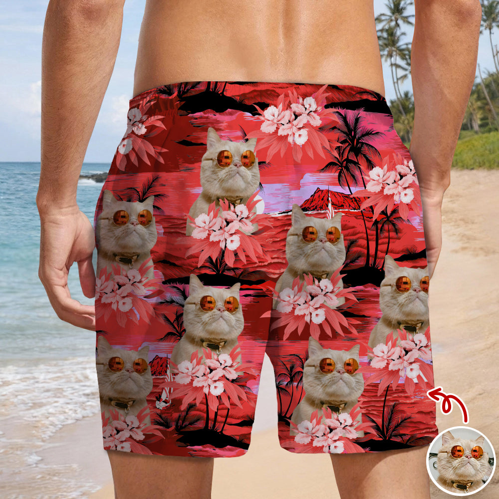 Personalized Cat Photo Beach Shorts Tropical Summer Gift HN590 - Beach-Shorts GradoCreations
