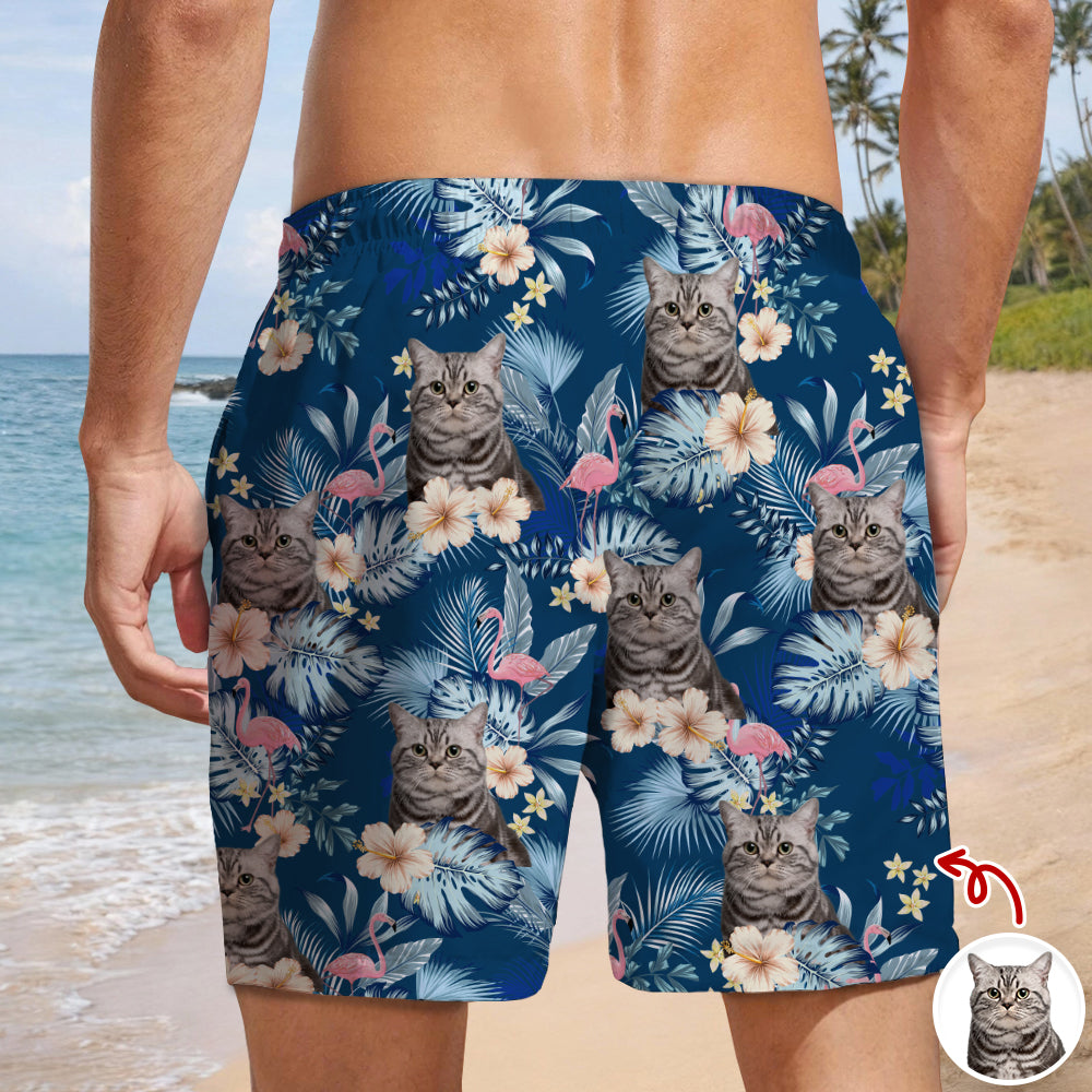 Personalized Cat Photo Aloha Beach Shorts Gift for Cat Lover HN590 - Beach-Shorts GradoCreations