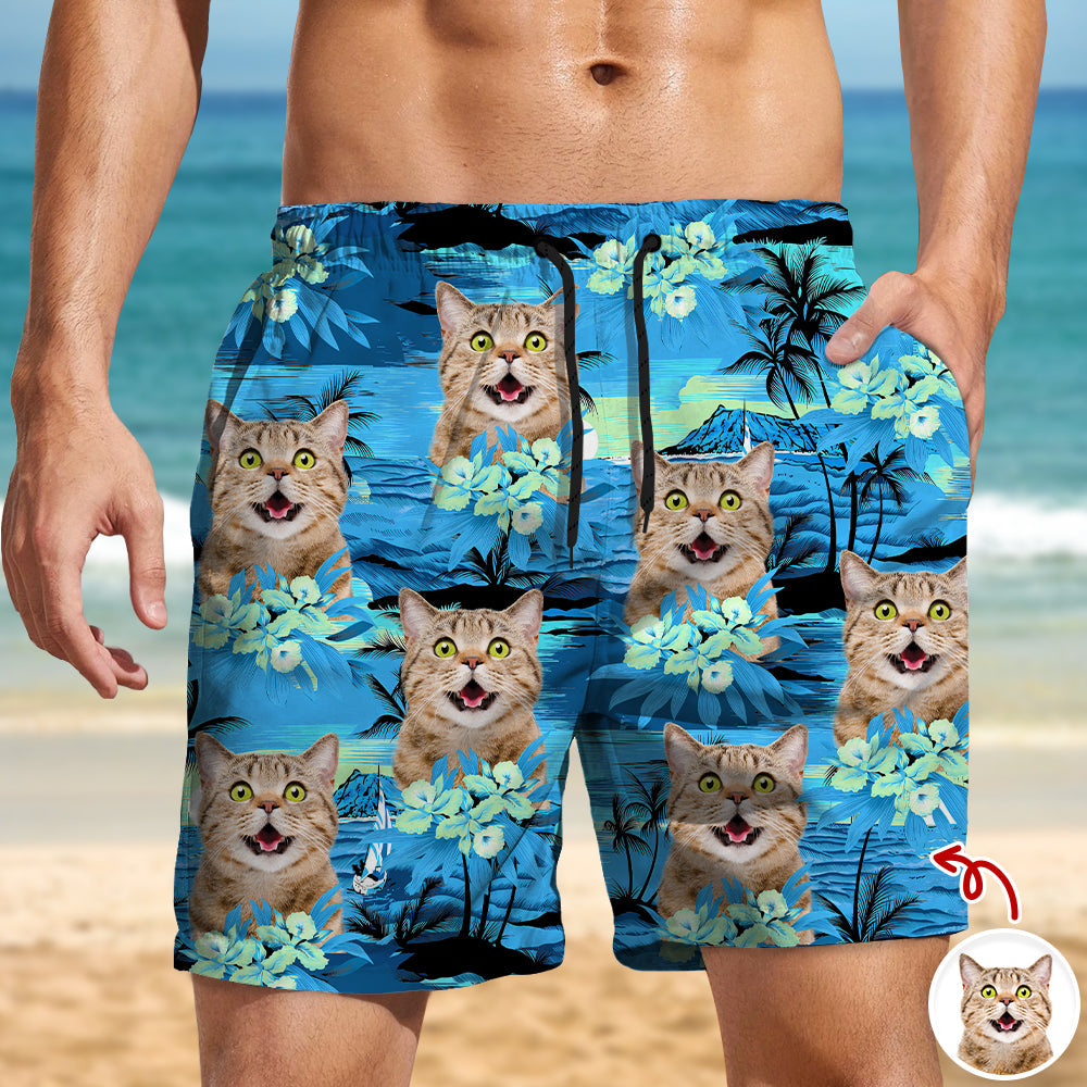 Personalized Cat Photo Beach Shorts Tropical Summer Gift HN590 - Beach-Shorts GradoCreations