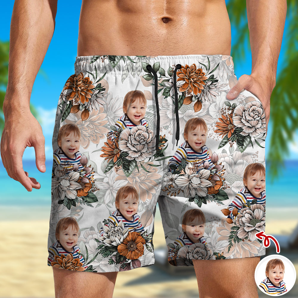 Personalized Floral Aloha Pattern Beach Shorts Custom Photo Gift HN590 - Beach-Shorts GradoCreations