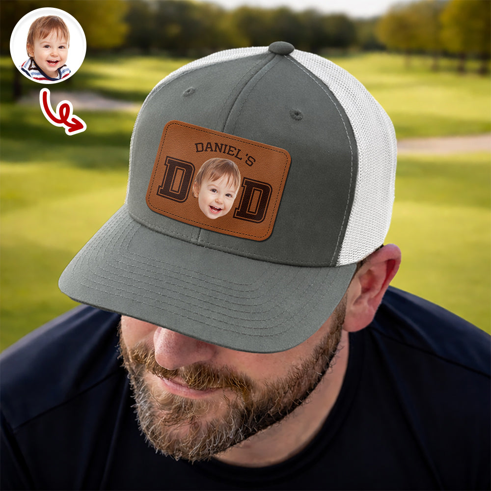 Personalized Leather Patch Dad Hat Custom Photo Gift for Father's Day HN590 - Leather Patch Hat GradoCreations