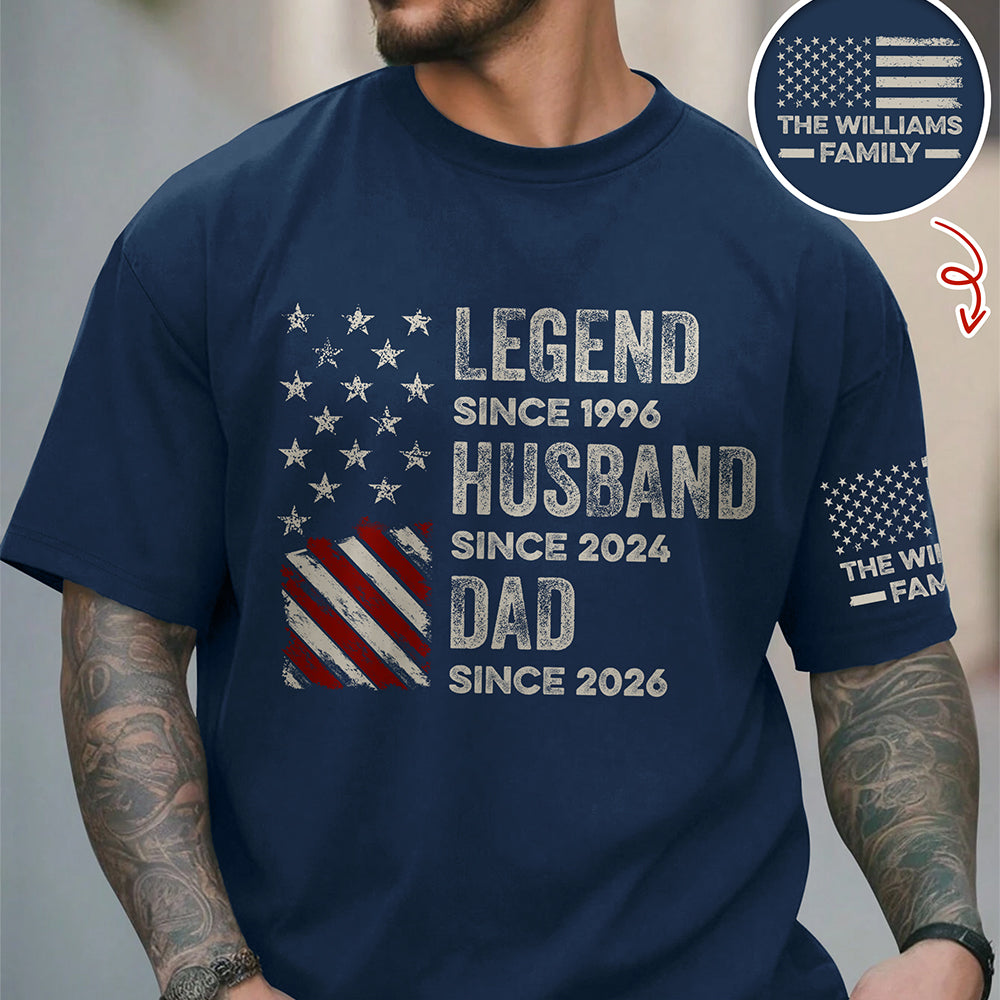 Personalized Family Name Dark Shirt Gift for Dad Husband Short Sleeve Print Shirt GradoCreations