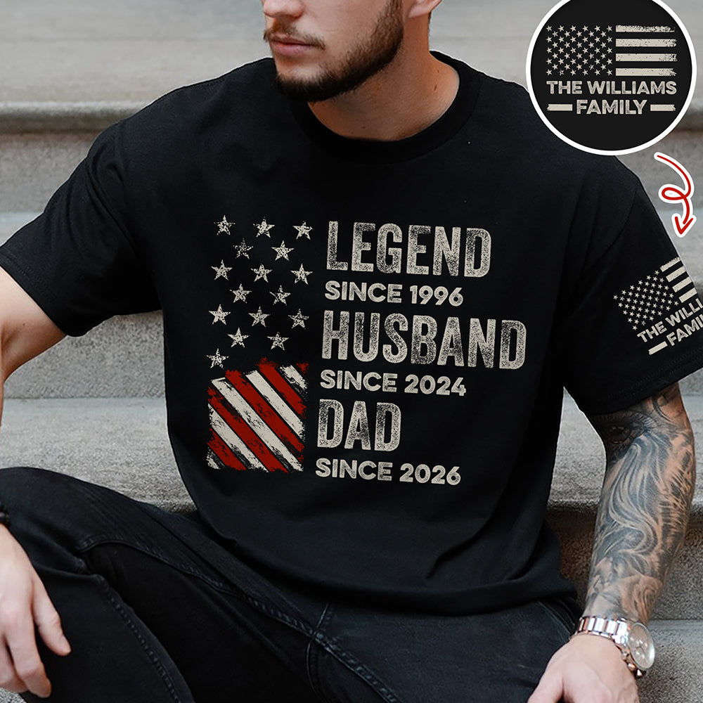Personalized Family Name Dark Shirt Gift for Dad Husband Short Sleeve Print Shirt GradoCreations