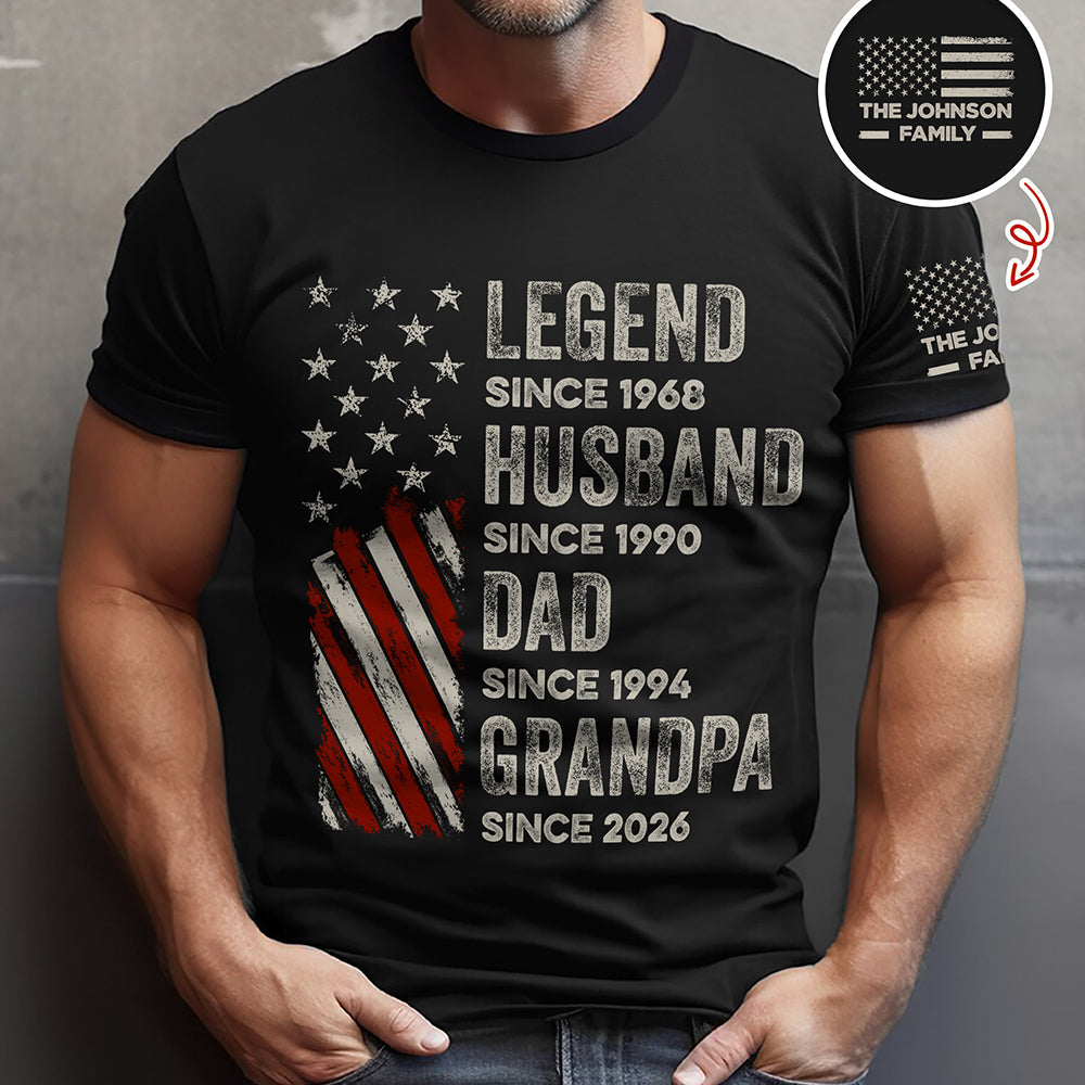 Personalized Family Name Dark Shirt Gift for Dad Husband Short Sleeve Print Shirt GradoCreations
