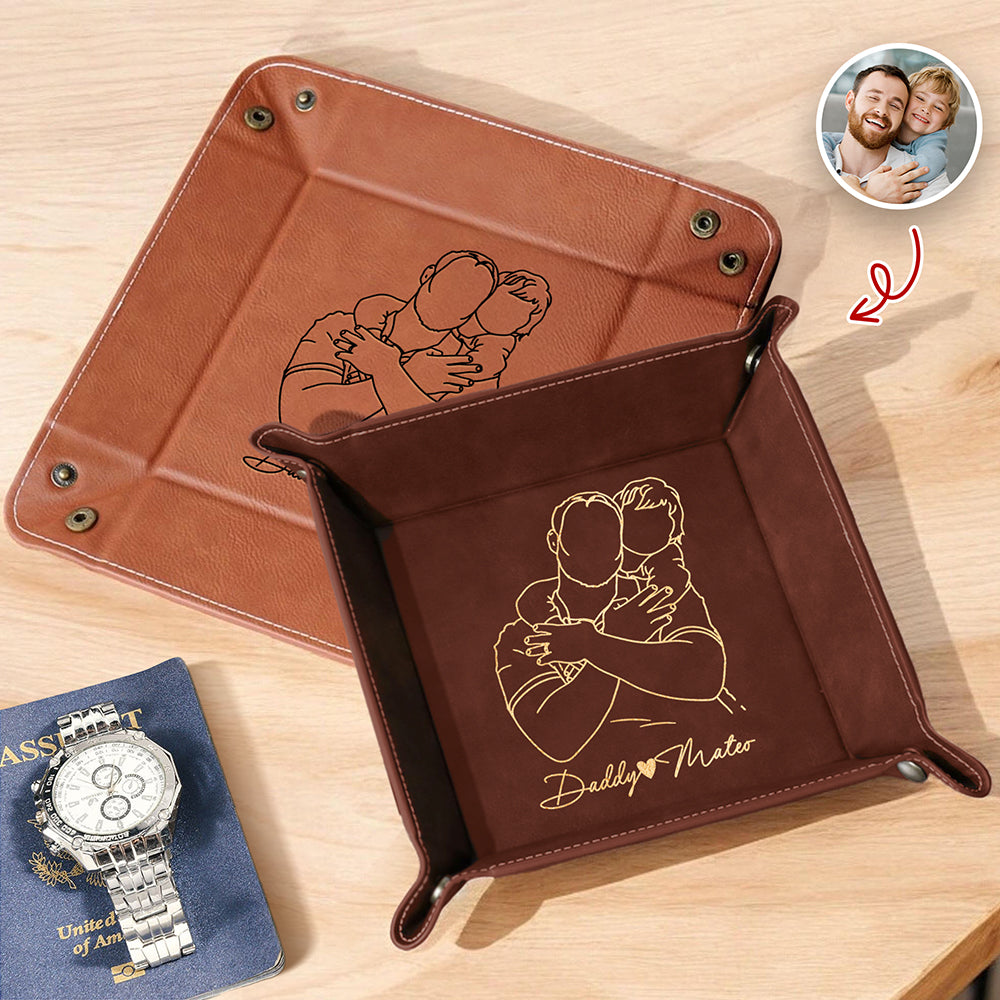 Personalized Leather Valet Tray Custom Photo Gift for Dad HN590 - Leather Valet Tray FIX GradoCreations