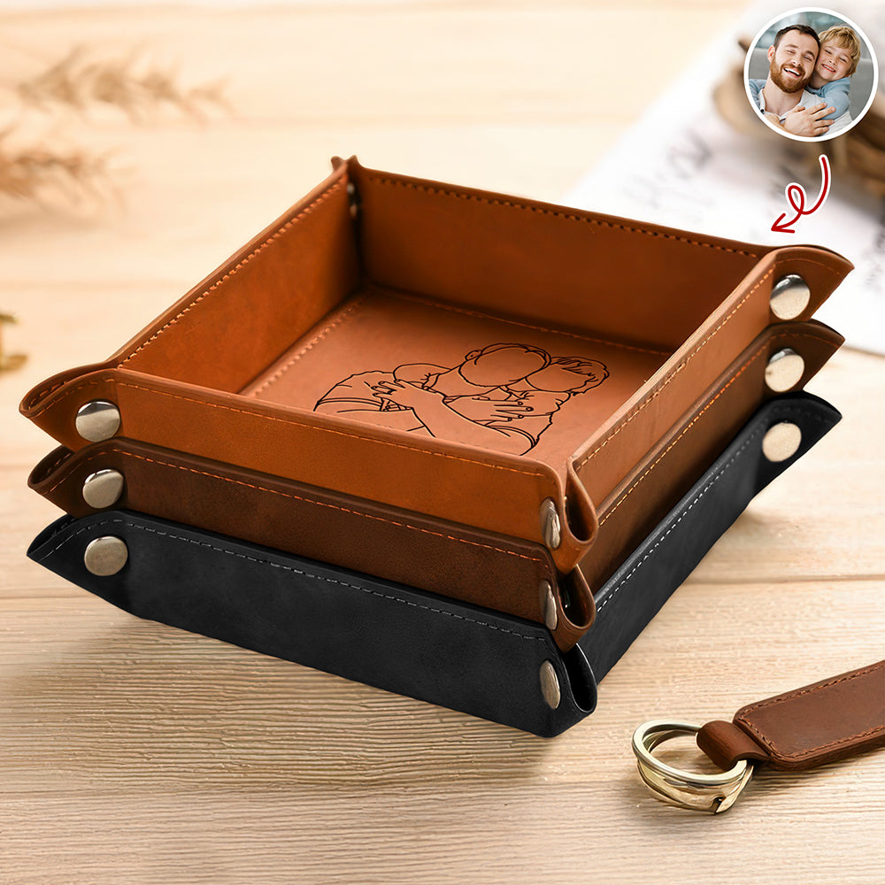 Personalized Leather Valet Tray Custom Photo Gift for Dad HN590 - Leather Valet Tray FIX GradoCreations