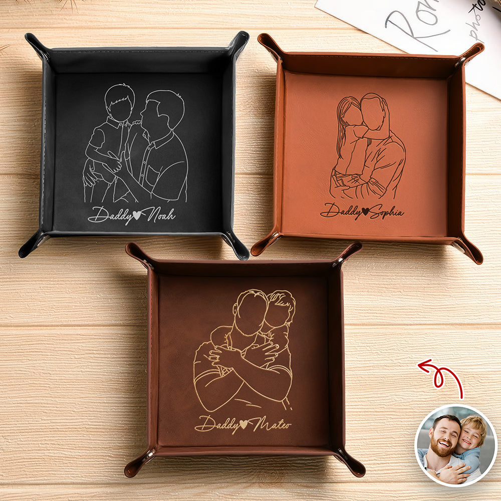Personalized Leather Valet Tray Custom Photo Gift for Dad HN590 - Leather Valet Tray FIX GradoCreations
