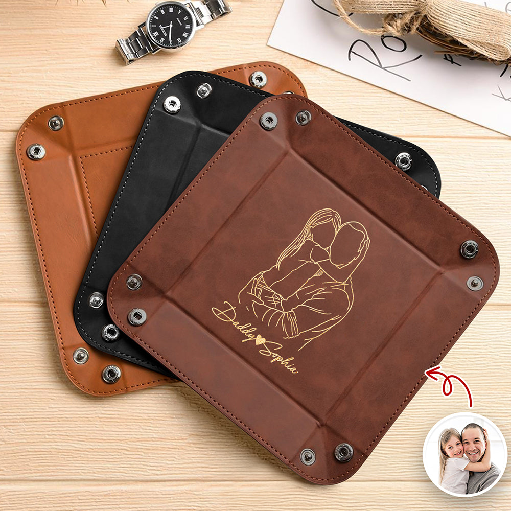 Personalized Leather Valet Tray Custom Photo Gift for Dad HN590 - Leather Valet Tray FIX GradoCreations