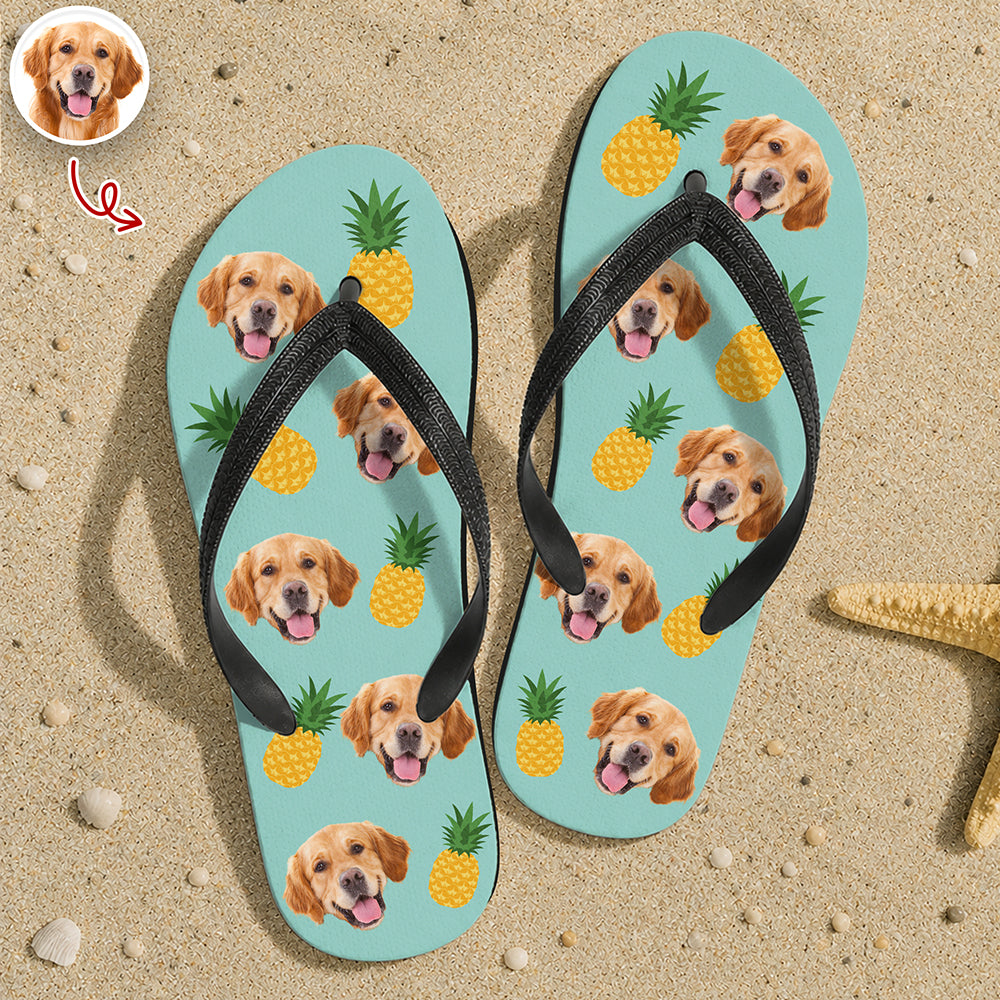 Personalized Dog Photo Summer Flip Flops Custom Gift for Dog Lovers Flip Flop GradoCreations