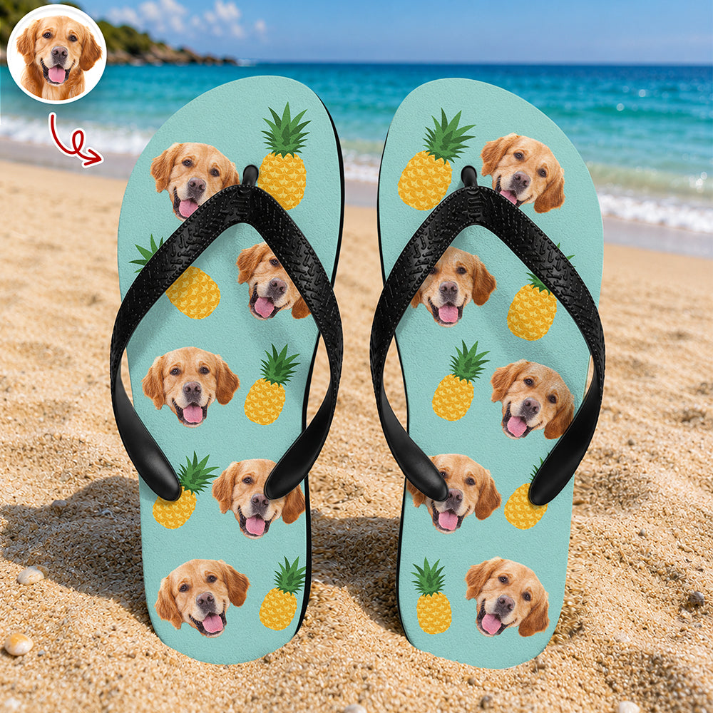 Personalized Dog Photo Summer Flip Flops Custom Gift for Dog Lovers Flip Flop GradoCreations