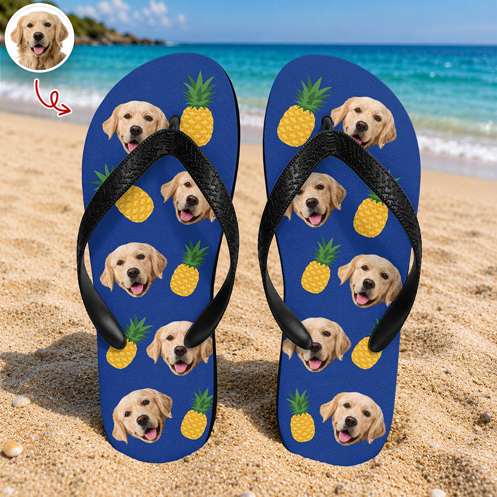 Personalized Dog Photo Summer Flip Flops Custom Gift for Dog Lovers Flip Flop GradoCreations