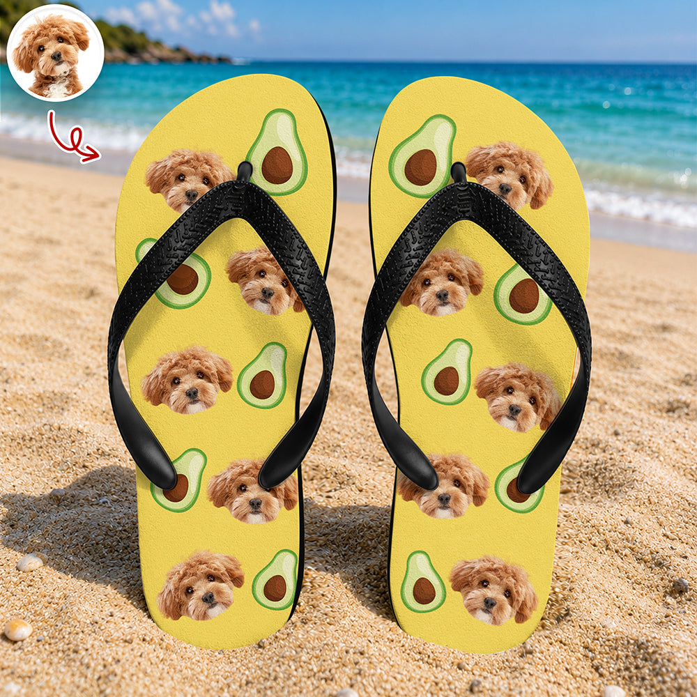Personalized Dog Photo Summer Flip Flops Custom Gift for Dog Lovers Flip Flop GradoCreations