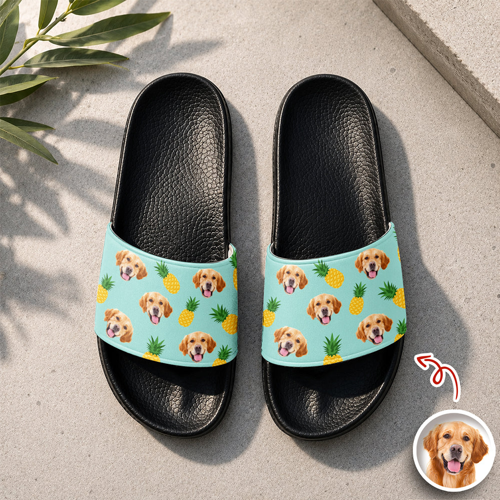 Custom Pet Face Tropical Fruit Slide Sandals Personalized Gift for Pet Lovers HN590 - Slide Sandals GradoCreations