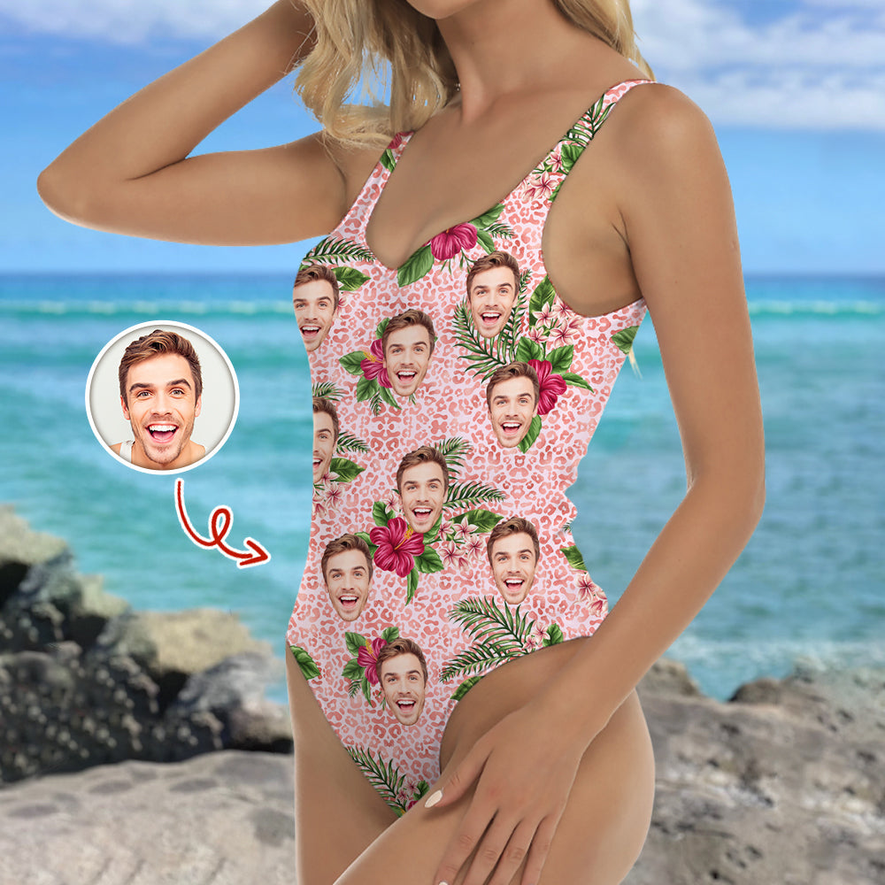 Personalized Photo Leopard Swimsuit Custom Image Gift for Her HN590 - Swimsuit GradoCreations