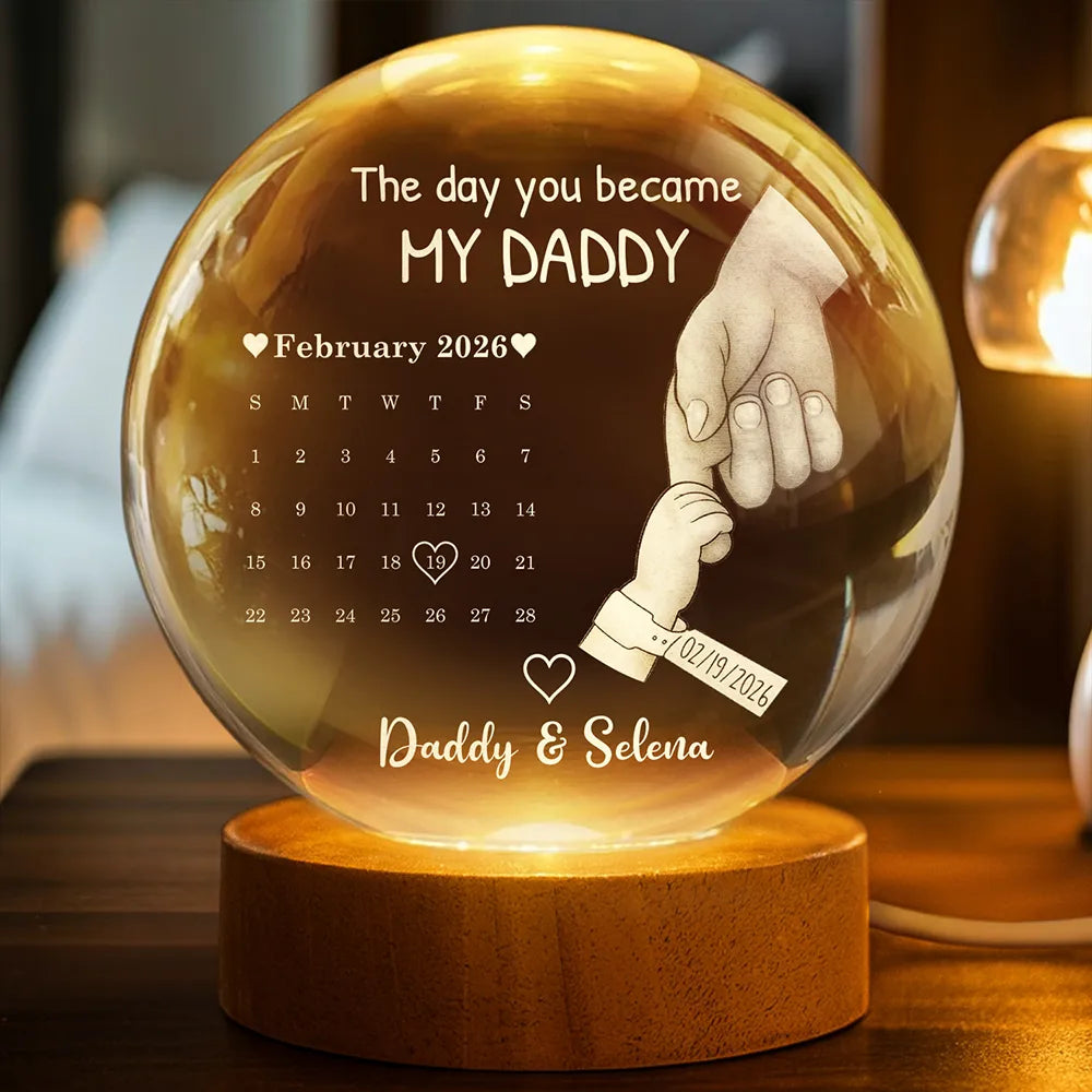 Personalized Crystal Globe Lamp with Calendar Custom Gift for Dad