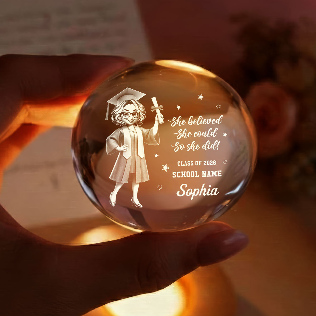 Personalized Crystal Globe Lamp for Graduates Class of 2026 Gift