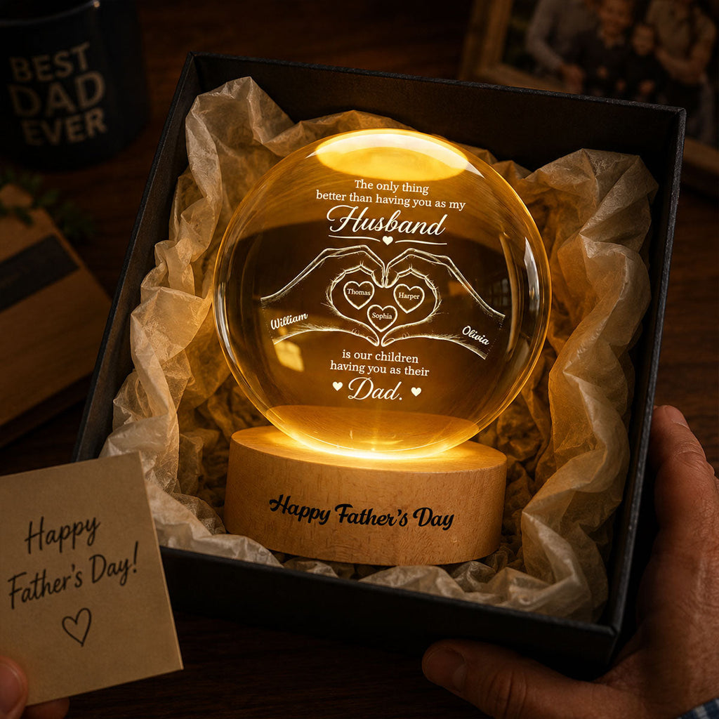 Personalized Crystal Globe Lamp Gift for Dad Husband - Heart Design