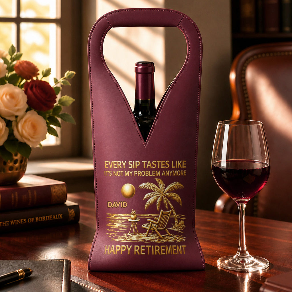 Personalized Leather Wine Bag Custom Name Beach Gift for Retirement Leather Wine Bag GradoCreations