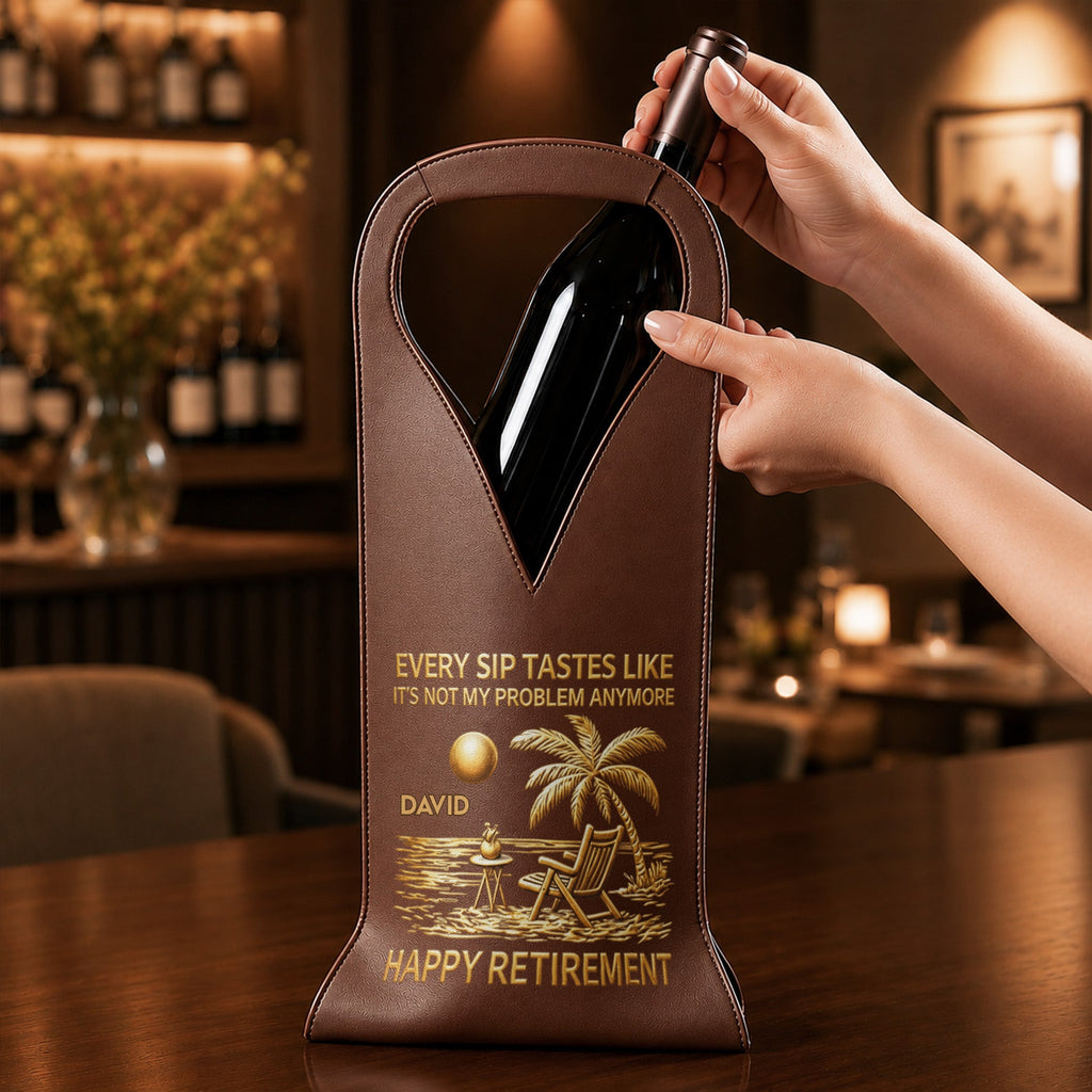 Personalized Leather Wine Bag Custom Name Beach Gift for Retirement Leather Wine Bag GradoCreations