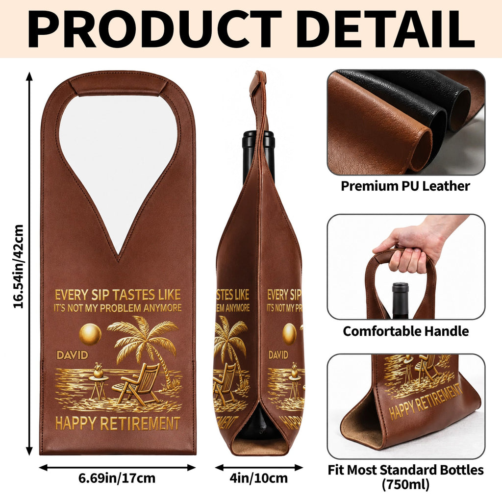 Personalized Leather Wine Bag Custom Name Beach Gift for Retirement Leather Wine Bag GradoCreations