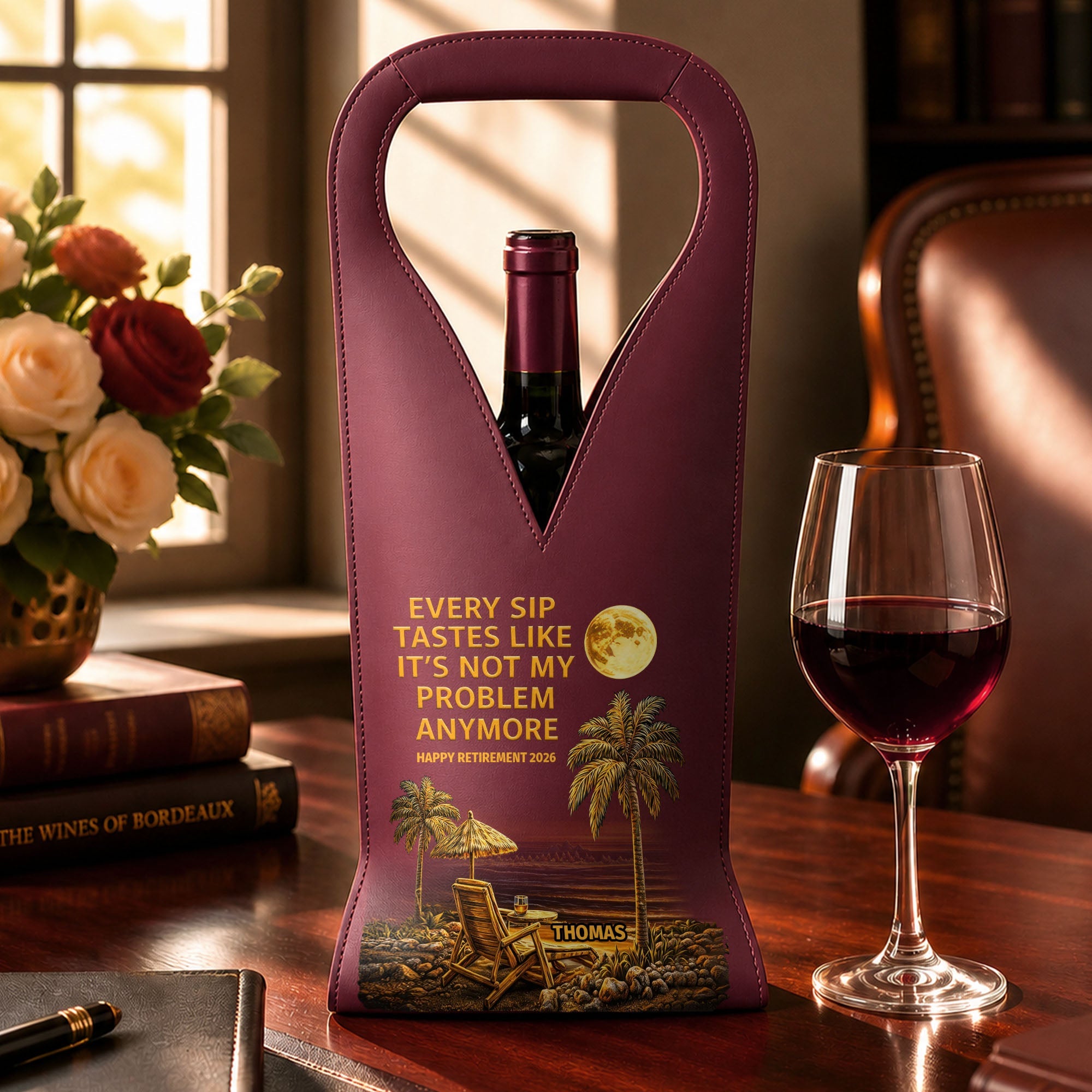 Personalized Leather Wine Bag Custom Name Gift for Retirement Leather Wine Bag GradoCreations