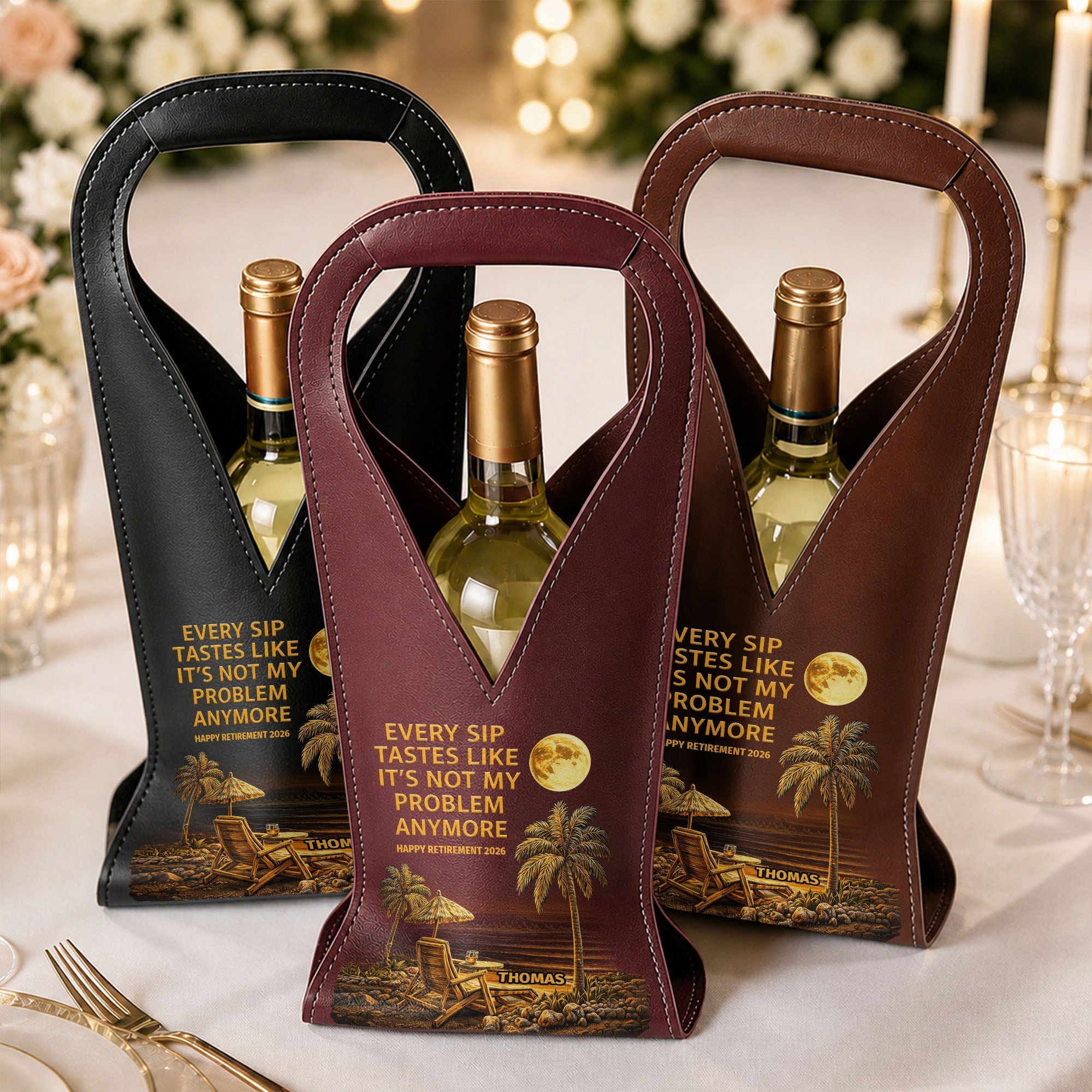 Personalized Leather Wine Bag Custom Name Gift for Retirement Leather Wine Bag GradoCreations
