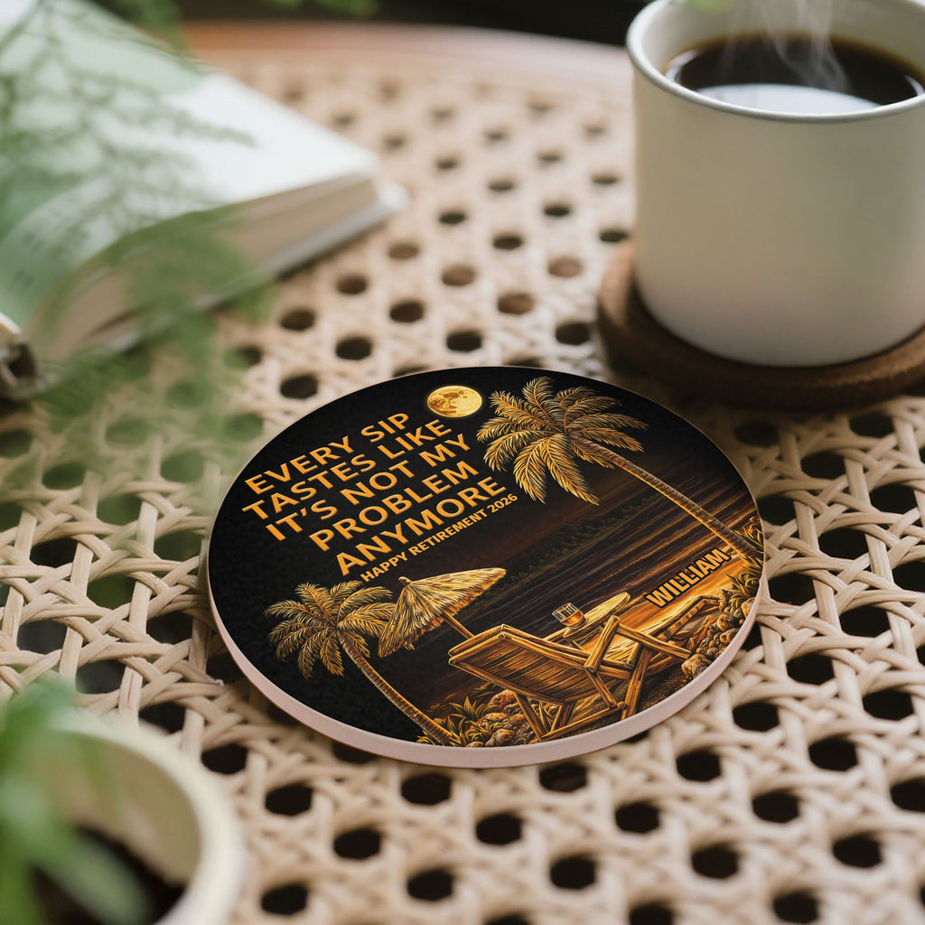 Personalized Ceramic Coaster Custom Name Retirement Gift Ceramic Coaster GradoCreations