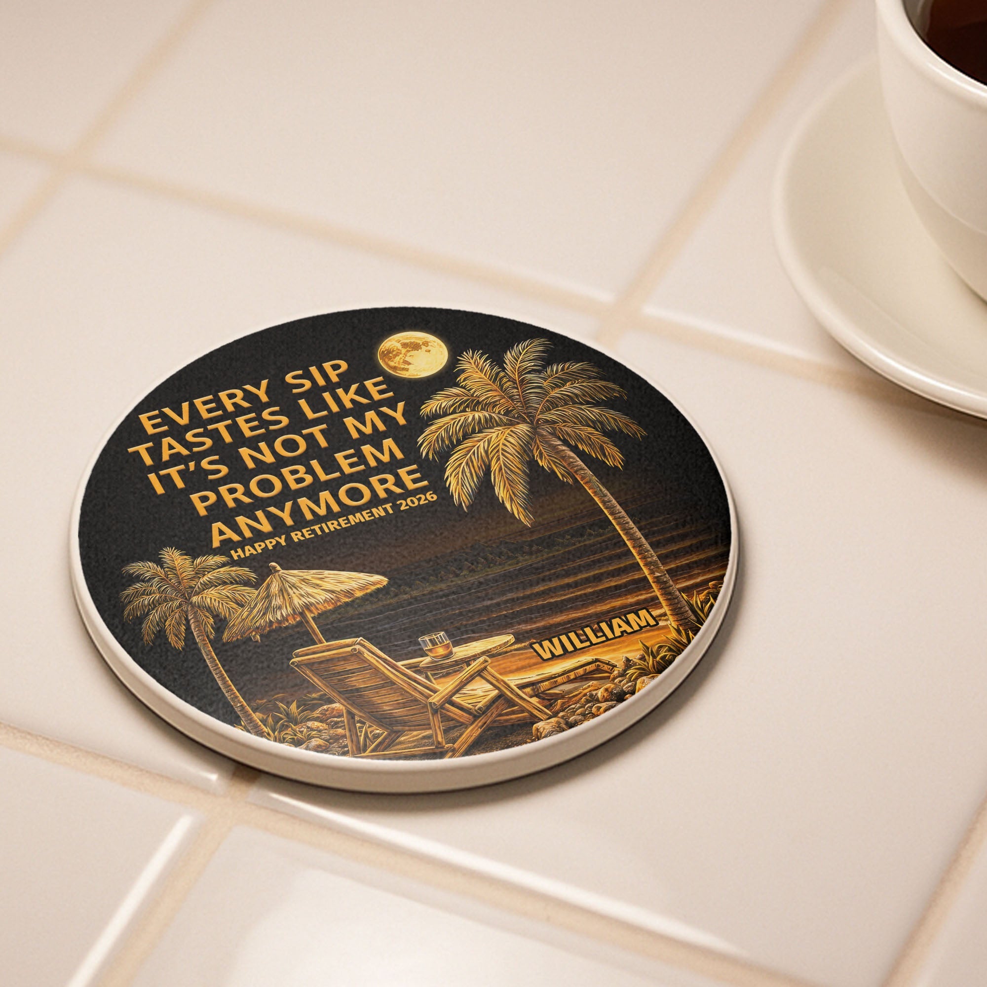 Personalized Ceramic Coaster Custom Name Retirement Gift Ceramic Coaster GradoCreations