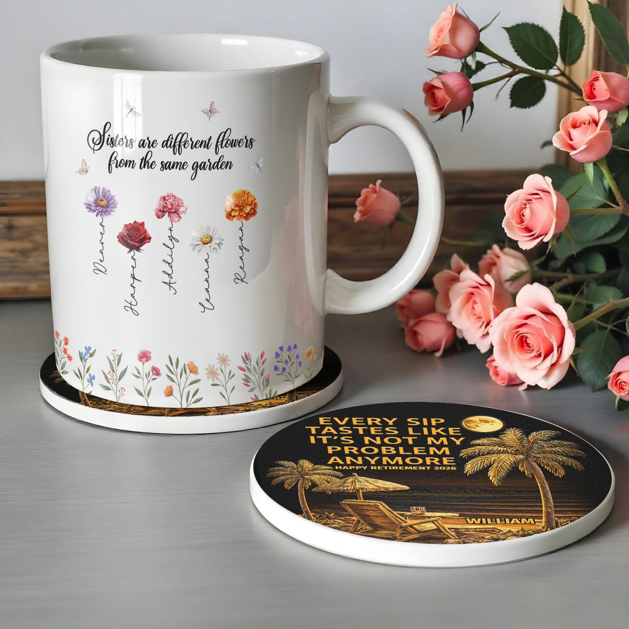Personalized Ceramic Coaster Custom Name Retirement Gift Ceramic Coaster GradoCreations