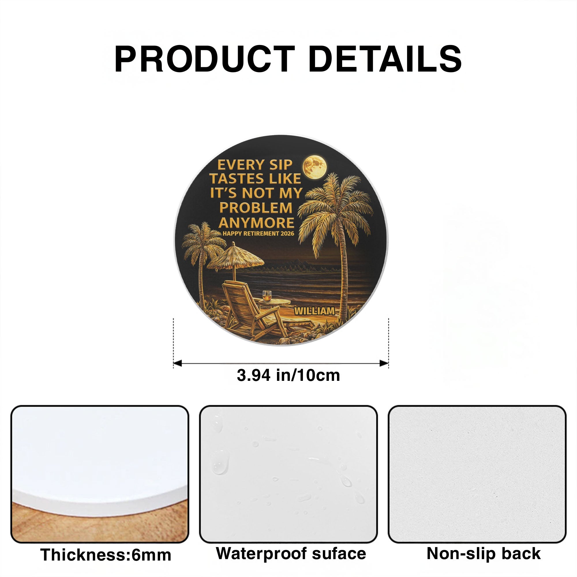 Personalized Ceramic Coaster Custom Name Retirement Gift Ceramic Coaster GradoCreations