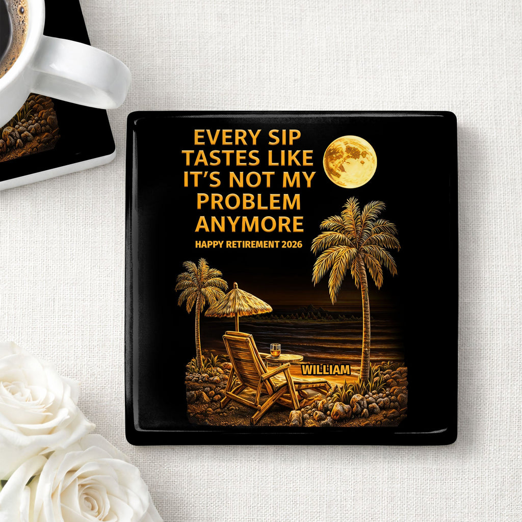 Personalized Ceramic Coaster Custom Name Funny Retirement Gift Square Ceramic Coaster GradoCreations