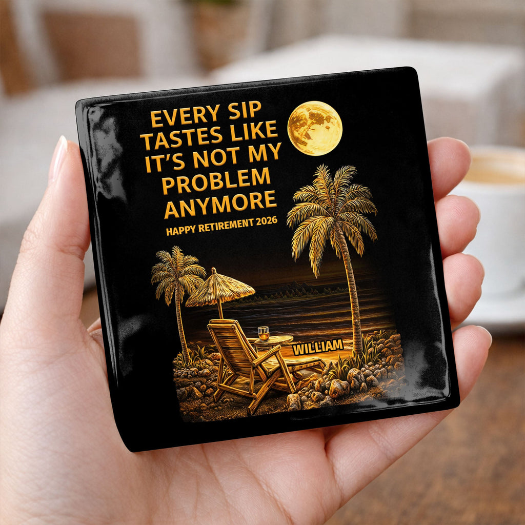 Personalized Ceramic Coaster Custom Name Funny Retirement Gift Square Ceramic Coaster GradoCreations