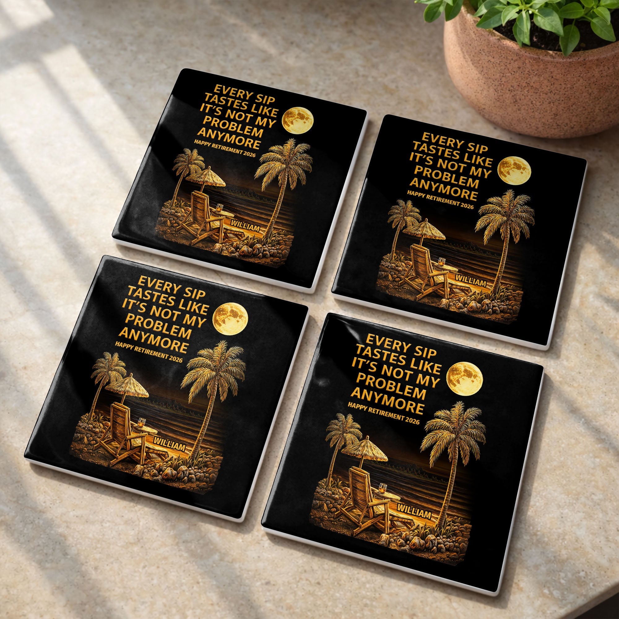 Personalized Ceramic Coaster Custom Name Funny Retirement Gift Square Ceramic Coaster GradoCreations